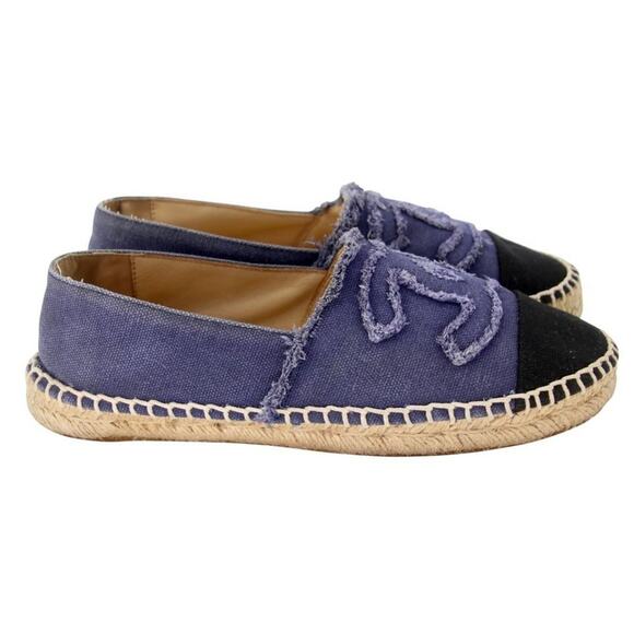 Chanel Espadrille 37 Canvas Linen Raw Edge Cap-toe Flats CC-0717N-0002 - Picture 6 of 12